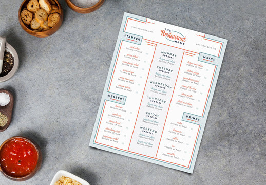 Orange and Teal Restaurant Menu Layout 1