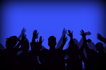 Personas bailando, grupo,  ilustración, fondo azul iluminado