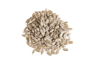 Healthy sun-flower seeds on a white background