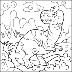 Cartoon funny allosaurus, coloring book