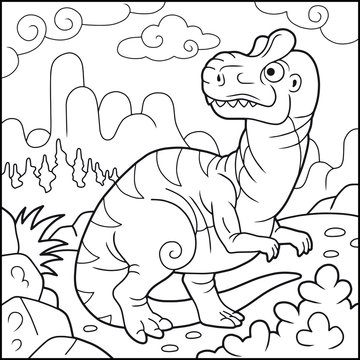 Cartoon funny allosaurus, coloring book