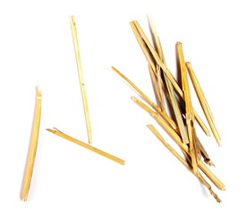 pile straw isolated on white background and texture, top view