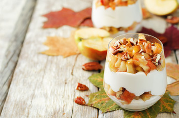 Caramelized apples pecan greek yogurt parfait