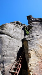 Wejście na punkt widokowy na skale w czeskim Skalnym Mieście w Teplicach na Metuji
