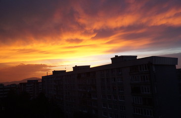 Sunset seen from a neighborhood in Brasov, Romania