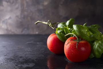 tomatoes and basil leaves
