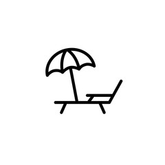 deckchair with umbrella icon thin line black