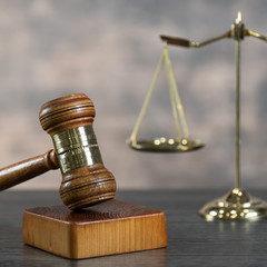  Symbols of the law on a rustic desk