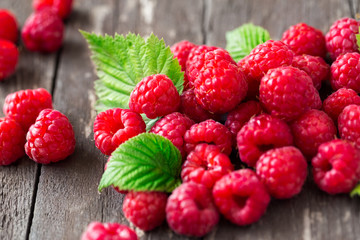 raspberry. Juice summer fruits with leaves.