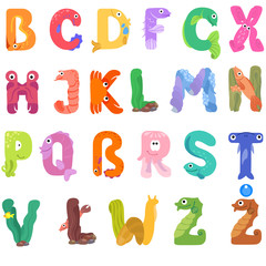 Naklejka premium Consonants of the Latin alphabet like sea inhabitants / There are consonants of the Latin alphabet with eyes, mouths, and fins. The belong to English, Polish and German alphabet 