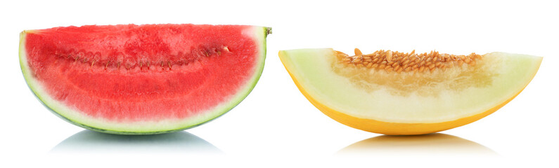 Melonen Wassermelone Honigmelone geschnitten Stück frische Frucht Obst Sommer Freisteller freigestellt isoliert