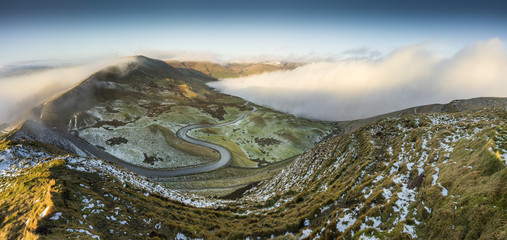 Panorama from Mam Tor of the Edale Hope valley, Peak District, UK