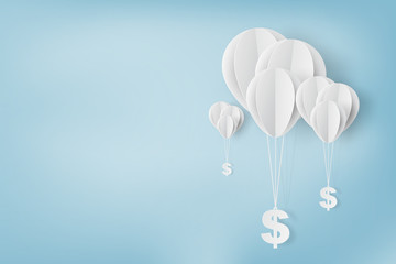 Fototapeta na wymiar Paper art of , balloon with dollar sign on,business and management concept and idea,vector