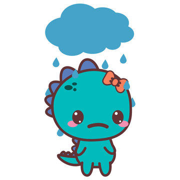 A dinosaur sad girl. Bad day