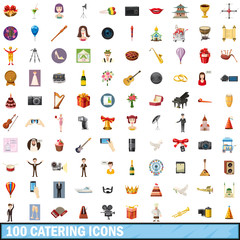 Fototapeta na wymiar 100 catering icons set, cartoon style