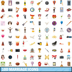 100 marriage icons set, cartoon style