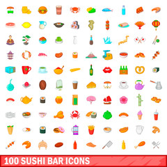 100 sushi bar icons set, cartoon style