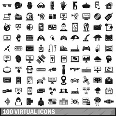 100 virtual icons set, simple style 