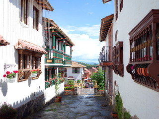 A pretty street in Pueblito Boyacense, every street represents a different village in the Colombian department of Boyaca