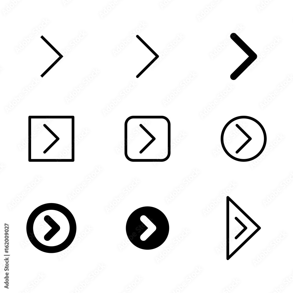 Poster arrow vector icon set in thin line and filled style.