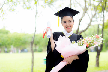 Happy graduated student girl, congratulations of education success.