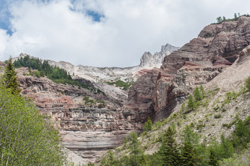 Triassic colorful rocks in the top of Bletterbach canyon, Dolomites, Italy
