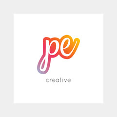 PE logo, vector. Useful as branding, app icon, alphabet combination, clip-art.