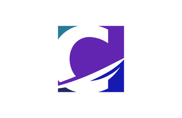 C Blue Square Swoosh Letter Logo