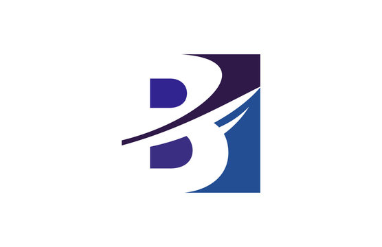 B Blue Square Swoosh Letter Logo