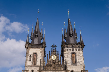 Fototapeta na wymiar Two towers of Our Lady Cathedral in Prague