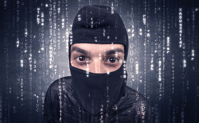 Burglar in action with encoded concept.