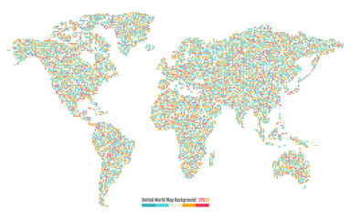 Dotted world map.Vector of World map with Colored Dots for Graphic Design.Abstract World map by Polka Dot Pattern.Vector illustration EPS 10