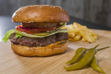Fresh appetizing burger with green pepper