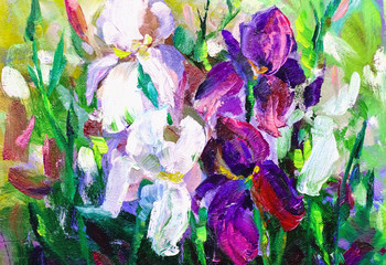 painting still life oil painting texture, irises impressionism art