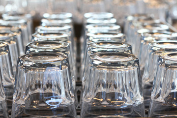 a lot of glass on shelf