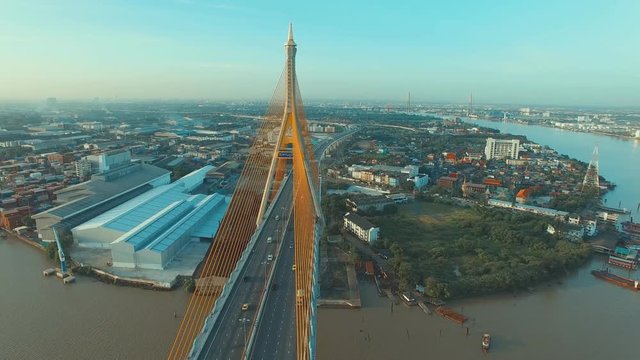 aerial view of bhumibol bridge bangkok thailand