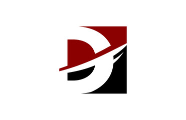 D Red Square Swoosh letter Logo