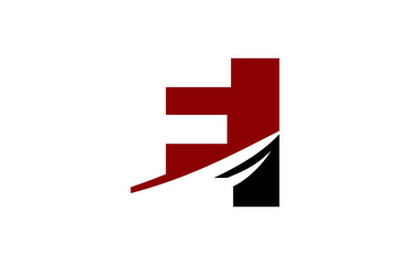E Red Square Swoosh letter Logo