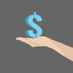 Illustration with hand keeping or offering dollar sign