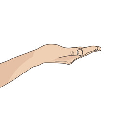 Illustration with hand. Empty open palm. Hand keeping, offering something