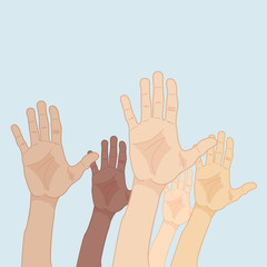 Hands  of different people in the air. Concept illustration