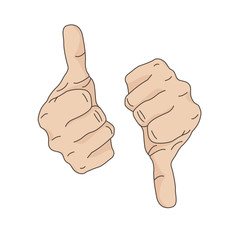 Two hands expressing approval and disapproval. Thumbs up and down