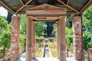 Backyard of a villa with a beautiful garden in Pompei archeological site