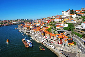 Fototapeta na wymiar Porto, Portugal old town skyline from Dom Luis bridge on Douro River.