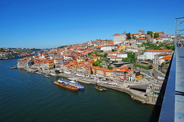 Naklejka na ściany i meble Porto, Portugal old town, Dom Luis bridge on Douro River.