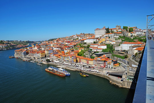 Porto, Portugal old town, Dom Luis bridge on  Douro River.
