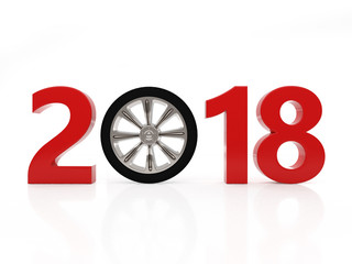 Obraz na płótnie Canvas New Year 2018 with Wheel - 3D Rendering Image 