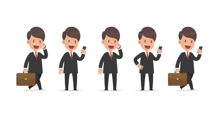 Set of Cute businessman with smart phone