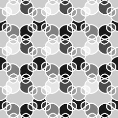 Vector geometric black and white seamless pattern, abstract figures with outline on grey background