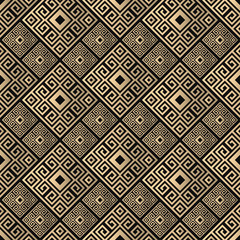 Fototapety  Czarny i złoty wzór. Stylowy nadruk na tkaninie z greckim wzorem. Grecja meander tkanina tło.